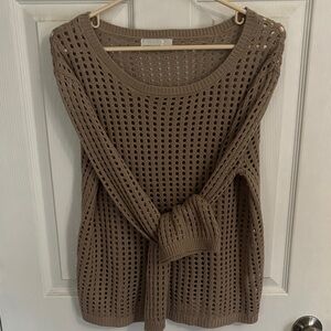 Zenana Outfitters Open-Knit Scoop Neck Sweater in Taupe